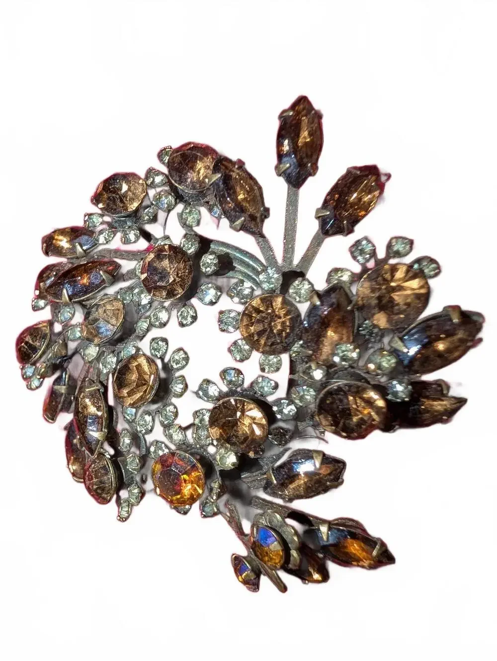 Vintage Floral Rhinestone Brooch Pin